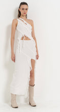 Load image into Gallery viewer, One Shoulder Mesh Top &amp; Split Leg Skirt Set (Off White/Black)
