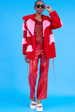 Load image into Gallery viewer, Red &amp; Pink Bamboo Faux Fur Coat
