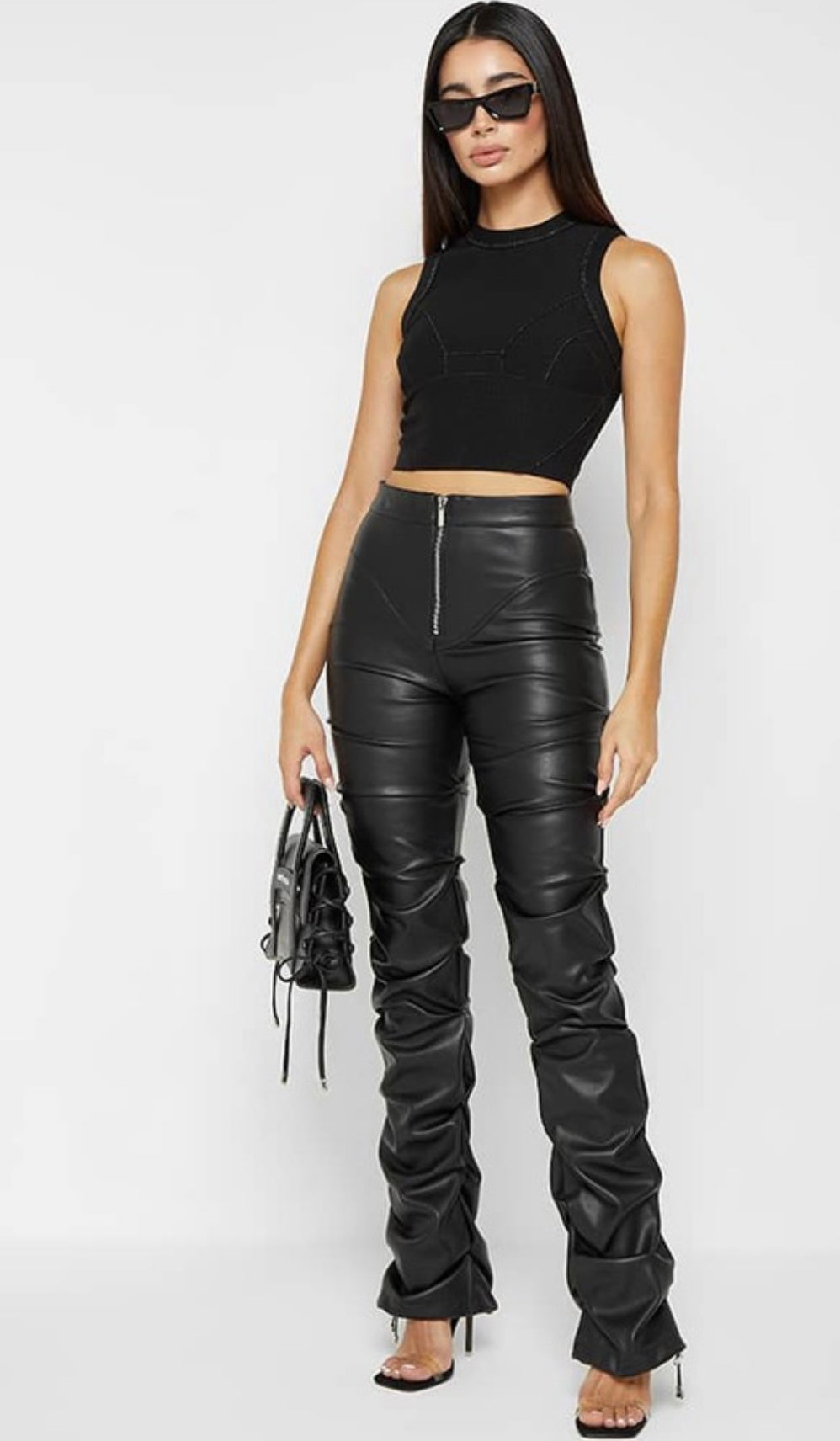 Faux Leather Gathered Pants (Black, Brown, Teal)