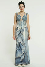 Load image into Gallery viewer, Distressed Denim Mermaid Maxi Skirt
