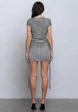 Load image into Gallery viewer, Grey Washed Ribbed Laced-up Mini Skirt Set
