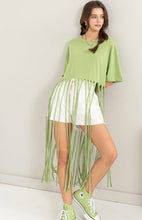 Load image into Gallery viewer, Cotton Jersey Fringe Top (Lime/White)
