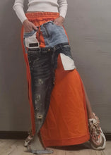 Load image into Gallery viewer, Artsy Long Skirt w/Denim Accents (Pink, Gray, Green , Orange, Red)
