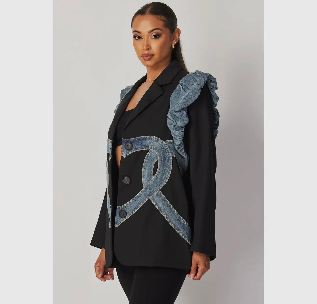 Heart-Shaped Denim Accent Blazer