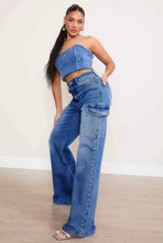 Load image into Gallery viewer, Pearl Accent High Rise Cargo Jeans
