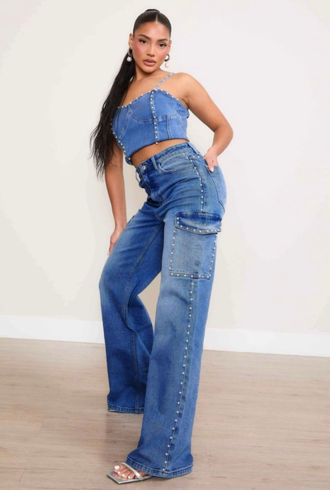 Pearl Accent High Rise Cargo Jeans