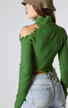 Load image into Gallery viewer, Green Cold Shoulder Cropped Knit Top
