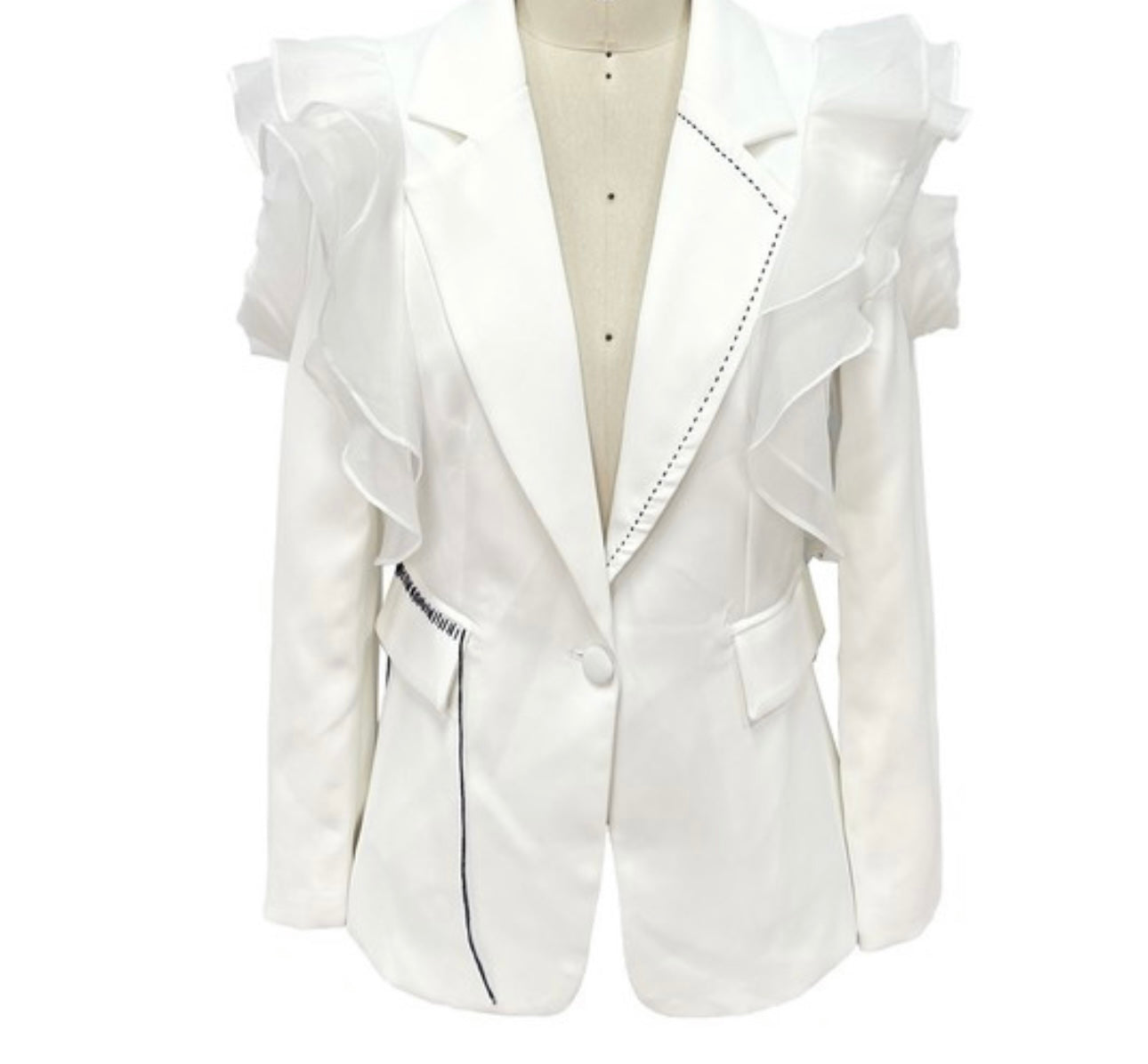 White Ruffle Sleeve Blazer