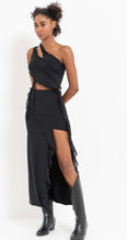 Load image into Gallery viewer, One Shoulder Mesh Top &amp; Split Leg Skirt Set (Off White/Black)
