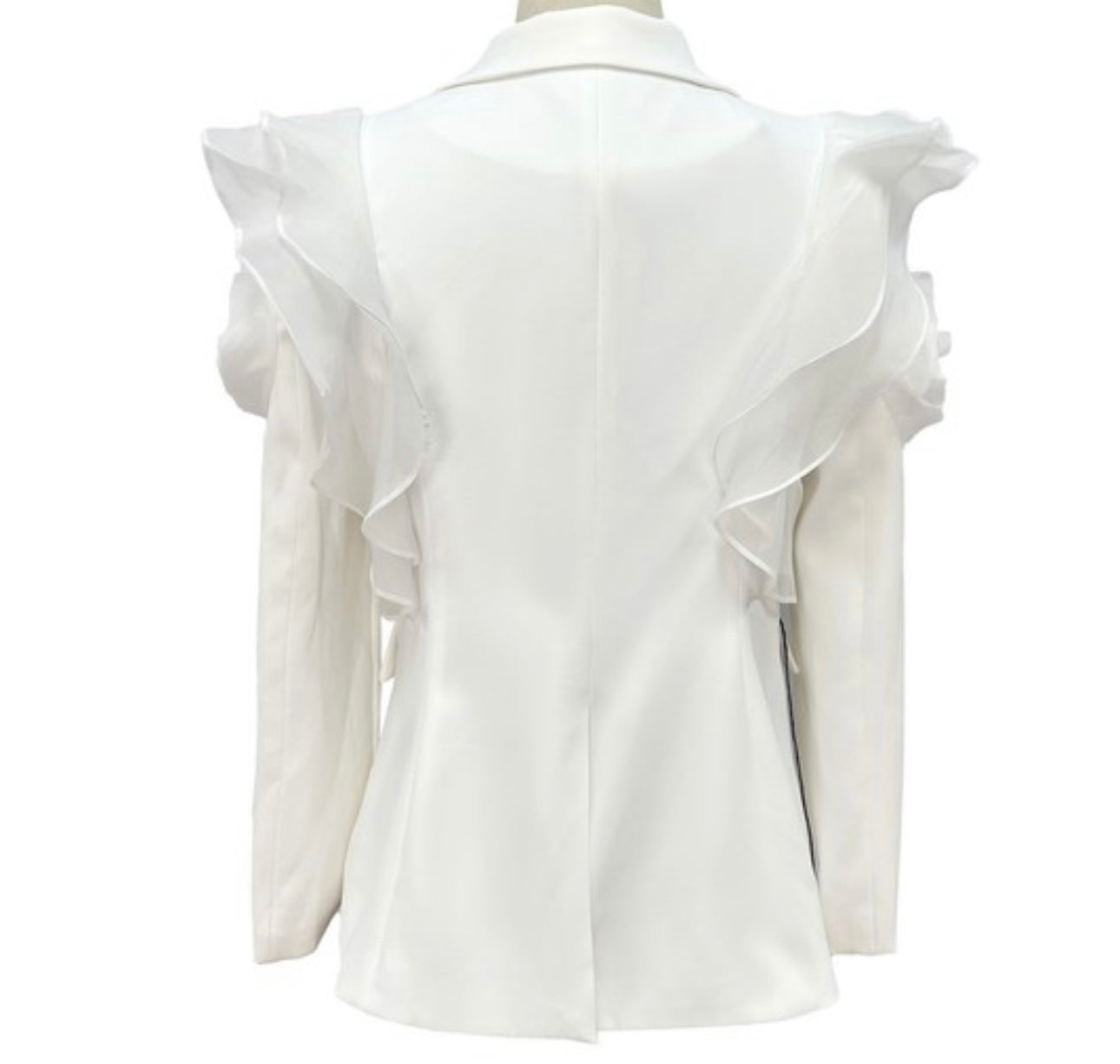 White Ruffle Sleeve Blazer