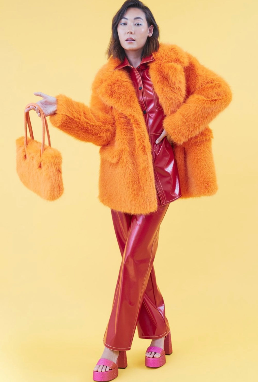 Orange Faux Fur Coat