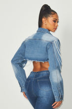 Load image into Gallery viewer, Dripping Pearl Denim Crop Jacket
