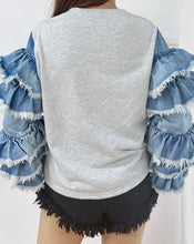 Load image into Gallery viewer, Grey &amp; Denim Ruffle Sleeves Top
