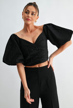 Load image into Gallery viewer, Black Petal Puff Sleeve Top
