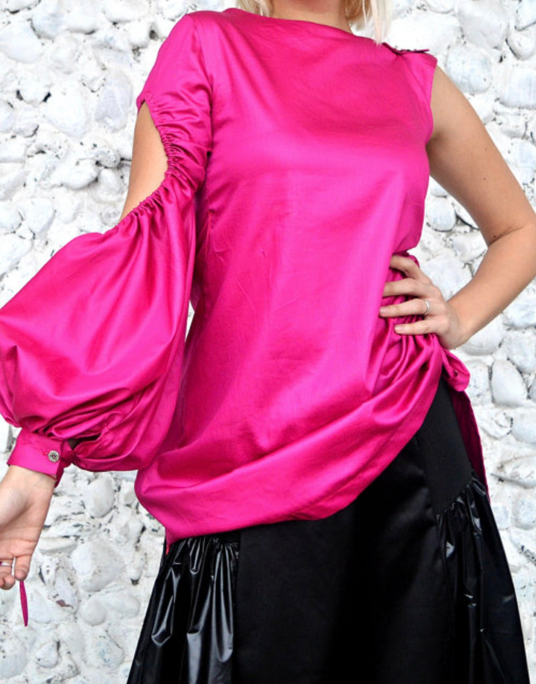 Hot Pink One Balloon Sleeve Top