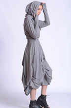 Load image into Gallery viewer, Gray Loose Asymmetric Hooded Dress
