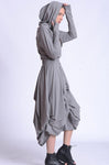 Gray Loose Asymmetric Hooded Dress