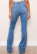 Load image into Gallery viewer, High Rise Bootcut Jeans with Gem Stones
