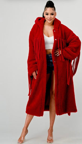 Red Long Fringe Coat