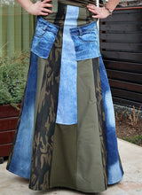 Load image into Gallery viewer, Camouflage &amp; Denim Maxi Skirt
