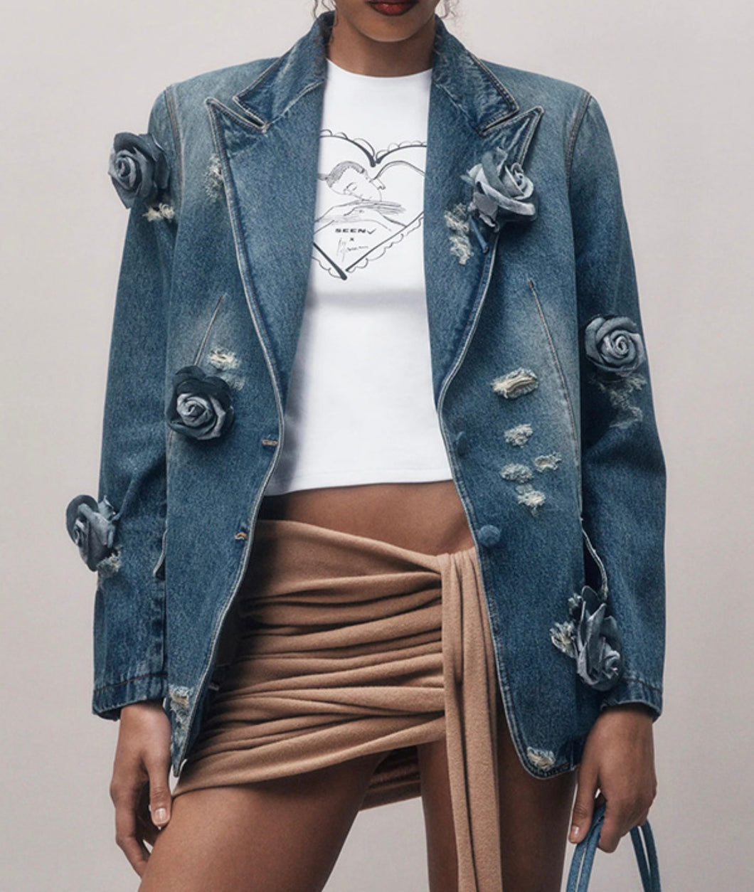 Denim Rosette Blazer