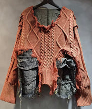 Load image into Gallery viewer, “Diana” Distressed Sweater (Olive, Orange Red, Light Orange)
