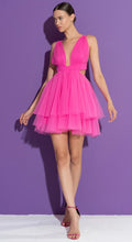 Load image into Gallery viewer, Backless Mini Tutu Dress (Fuschia/White)
