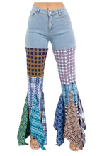Load image into Gallery viewer, Plaid Patchwork Denim
