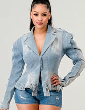 Load image into Gallery viewer, Denim Fitted Distressed Jacket
