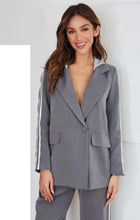 Load image into Gallery viewer, Striped Hooded Blazer Set (Black, Grey)
