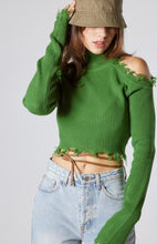 Load image into Gallery viewer, Green Cold Shoulder Cropped Knit Top
