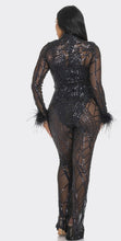 Load image into Gallery viewer, Black Sequin Feather Jumpsuit
