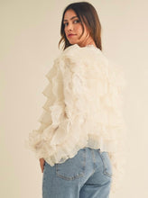 Load image into Gallery viewer, Cream Ruffled Organza Bomber Jacket
