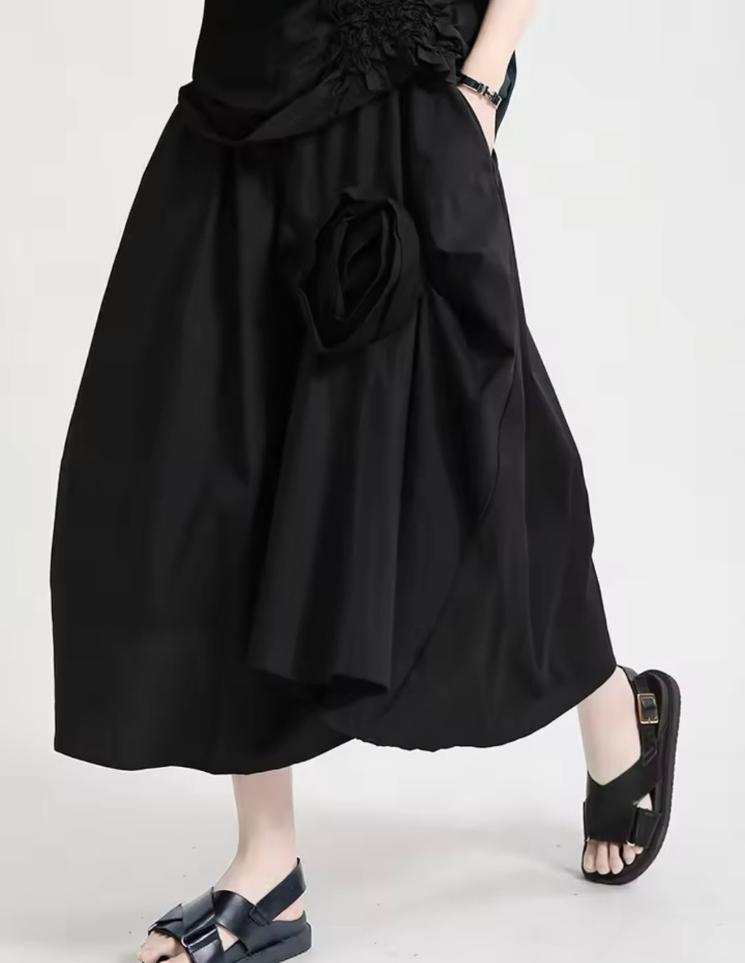 Black 3D Flower Rose Skirt