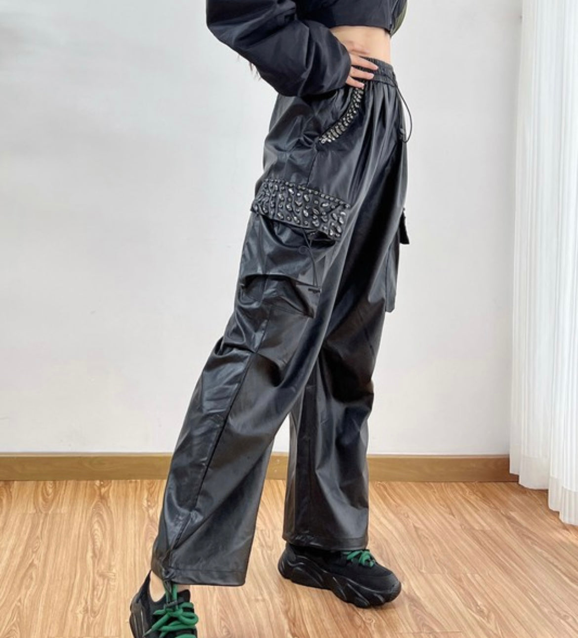 Rhinestone Embellished Cargo Pants (PINK/KHAKI/BLACK