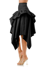 Load image into Gallery viewer, Black Asymmetric Flare Midi Skirt (PLUS)
