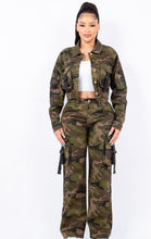 Load image into Gallery viewer, Green Camo Utility Jacket w/Black Straps
