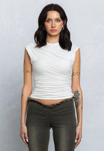Load image into Gallery viewer, White Double Layered Sleeveless Draped Top
