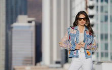 Load image into Gallery viewer, Blue Denim &amp; Floral Jacket
