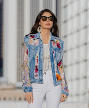 Load image into Gallery viewer, Blue Denim &amp; Floral Jacket
