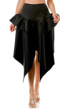 Load image into Gallery viewer, Black Asymmetric Flare Midi Skirt (PLUS)
