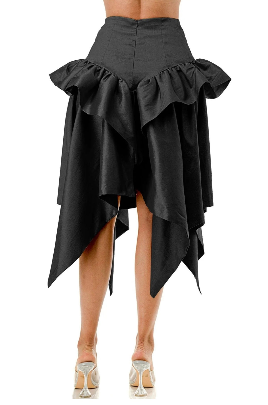 Black Asymmetric Flare Midi Skirt (PLUS)