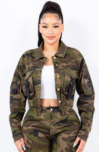 Load image into Gallery viewer, Green Camo Utility Jacket w/Black Straps
