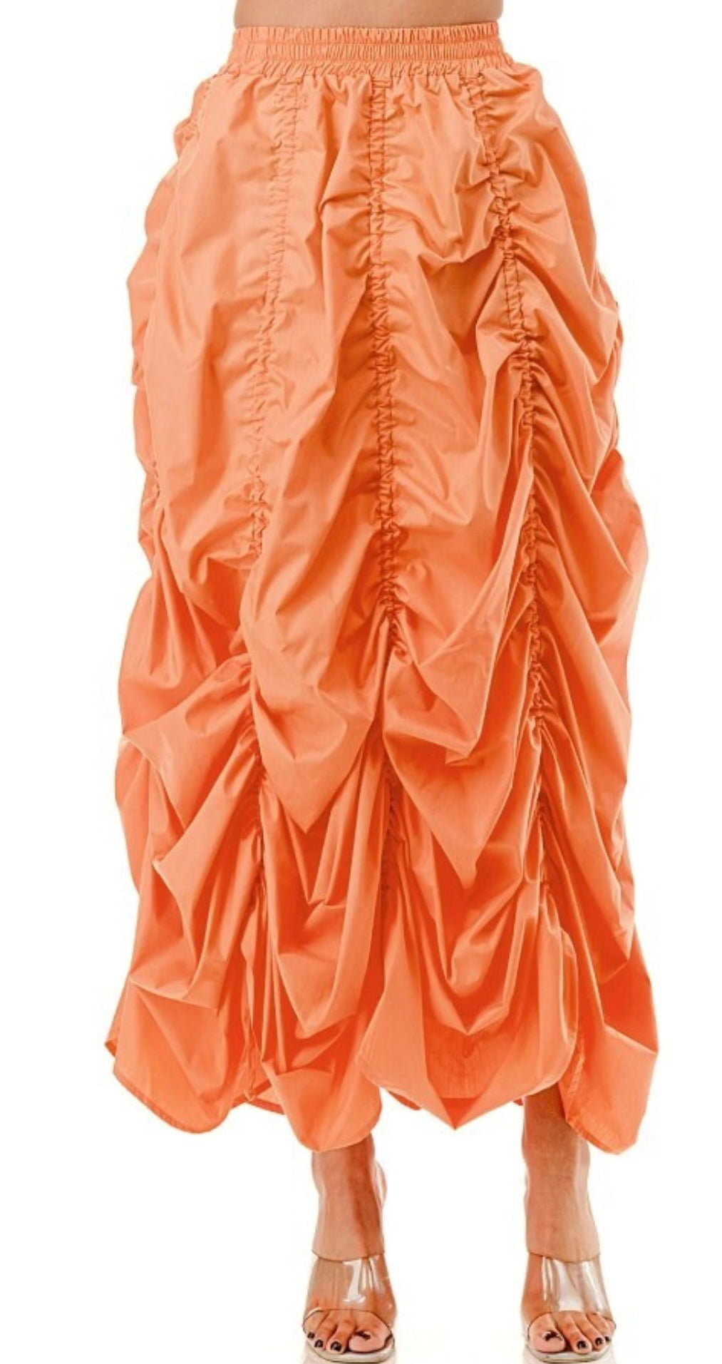 Tangerine Ruched Maxi Skirt