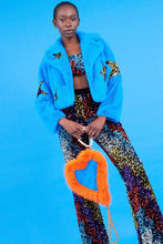 Load image into Gallery viewer, Blue Faux Fur Sequins Star Jacket
