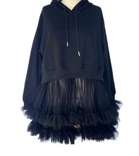 Load image into Gallery viewer, Black Oversized Hoodie Ruffle Top
