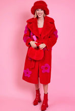 Load image into Gallery viewer, Red Faux Fur Coat w/Pink Flowers
