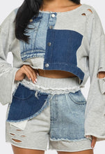 Load image into Gallery viewer, Distressed Denim &amp; Jersey Short Set
