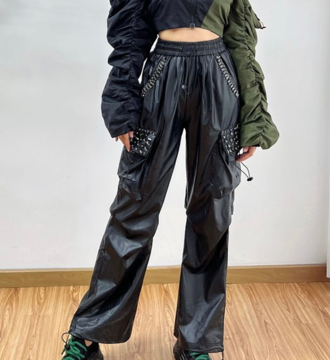 Rhinestone Embellished Cargo Pants (PINK/KHAKI/BLACK