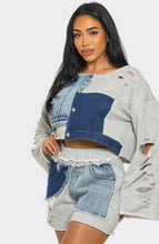 Load image into Gallery viewer, Distressed Denim &amp; Jersey Short Set
